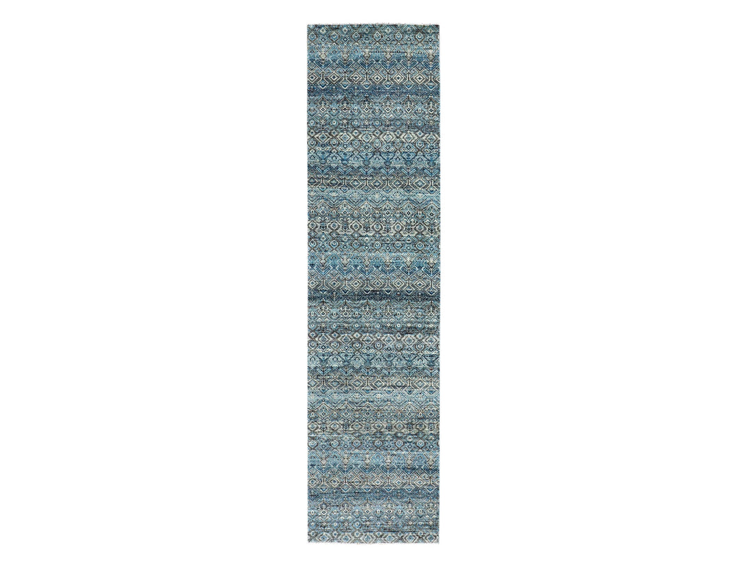 2'6" x 10'0" New Hand Knotted Blue Wool Runner Oriental Rug - MOA10279493