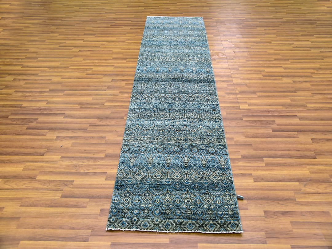 2'6" x 10'0" New Hand Knotted Blue Wool Runner Oriental Rug - MOA10279493