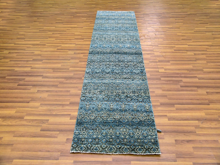 2'6" x 10'0" New Hand Knotted Blue Wool Runner Oriental Rug - MOA10279493
