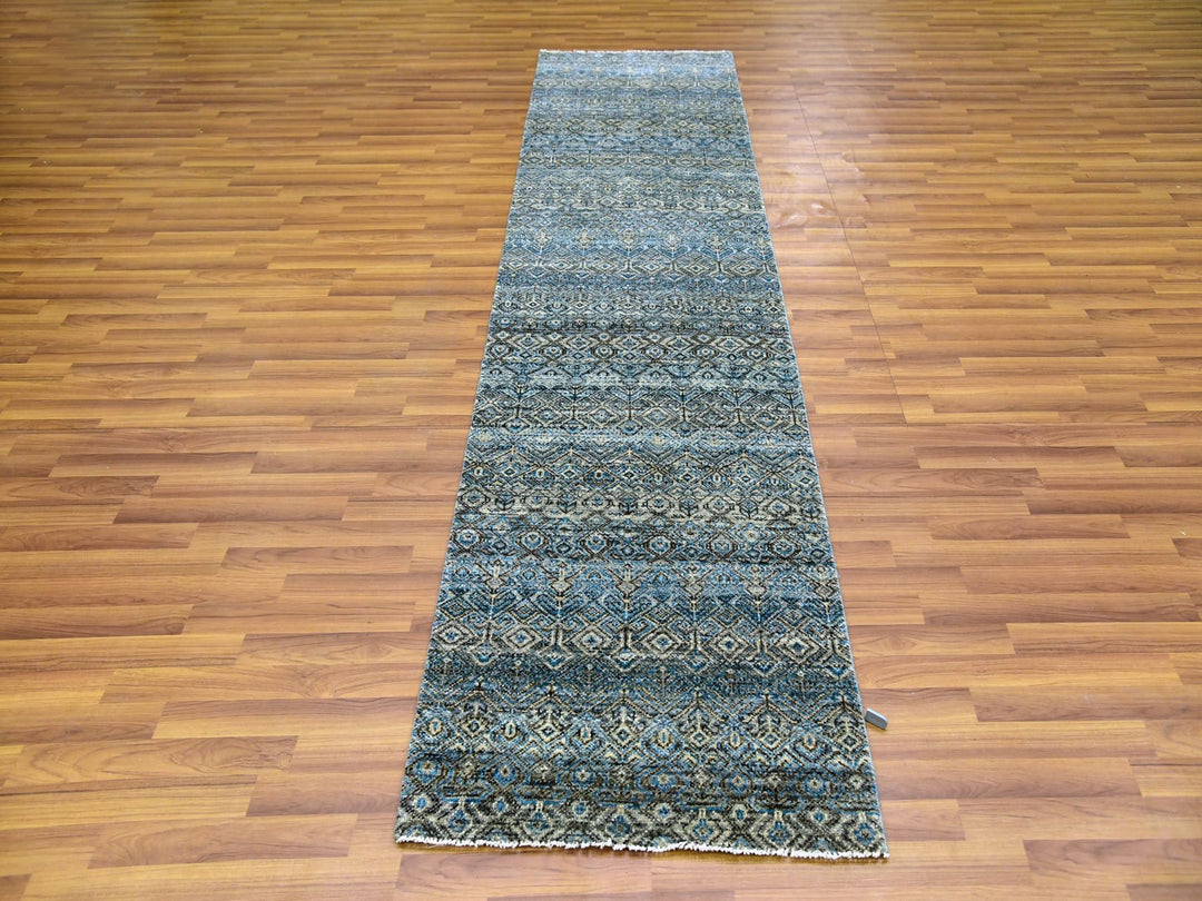 2'6" x 10'0" New Hand Knotted Blue Wool Runner Oriental Rug - MOA10279494