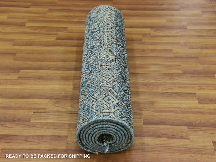 2'6" x 10'0" New Hand Knotted Blue Wool Runner Oriental Rug - MOA10279494