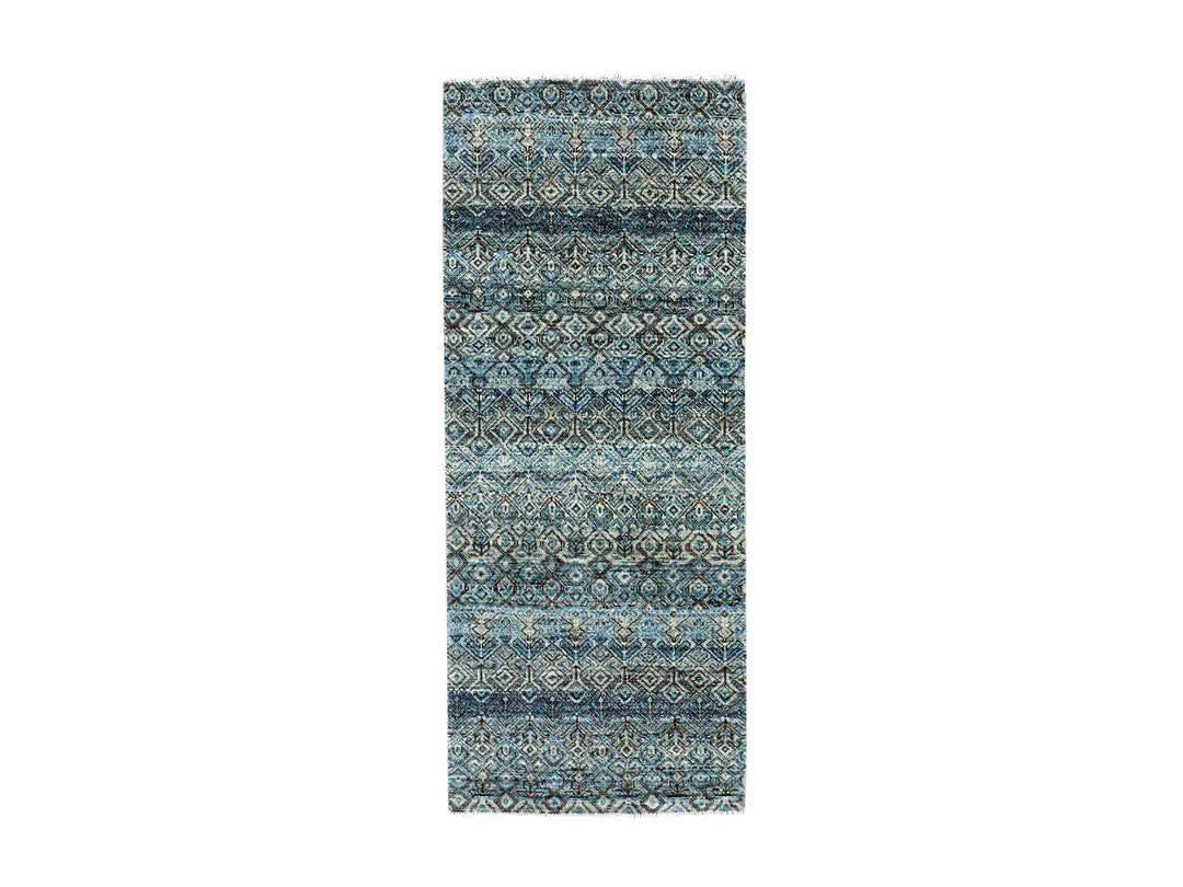 2'6" x 6'2" New Hand Knotted Blue Wool Runner Oriental Rug - MOA10279497
