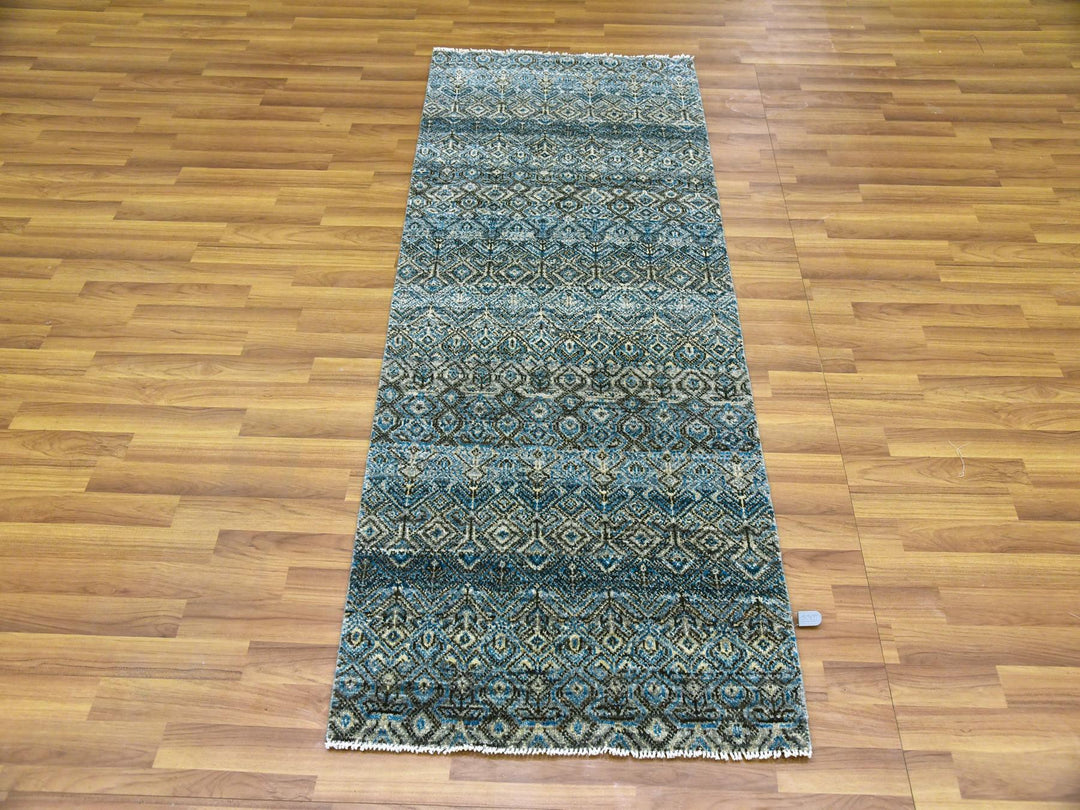 2'6" x 6'2" New Hand Knotted Blue Wool Runner Oriental Rug - MOA10279497