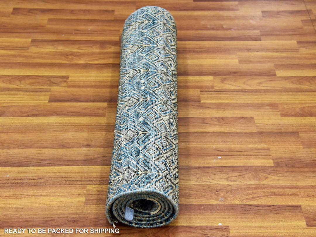 2'6" x 6'2" New Hand Knotted Blue Wool Runner Oriental Rug - MOA10279497
