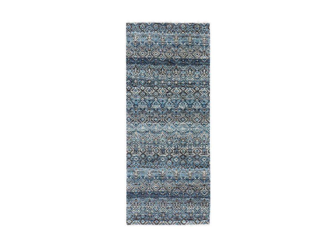2'6" x 6'1" New Hand Knotted Blue Wool Runner Oriental Rug - MOA10279498