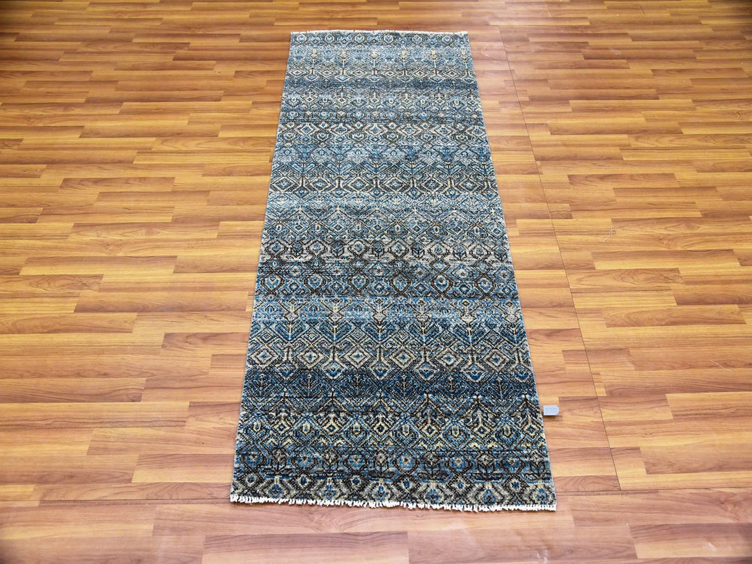 2'6" x 6'1" New Hand Knotted Blue Wool Runner Oriental Rug - MOA10279498