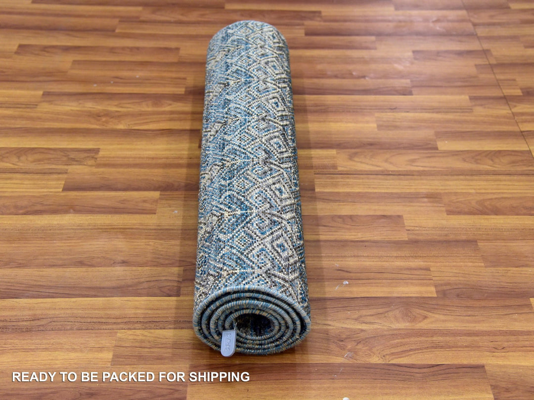 2'6" x 6'1" New Hand Knotted Blue Wool Runner Oriental Rug - MOA10279498