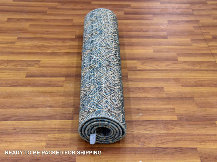 2'6" x 6'1" New Hand Knotted Blue Wool Runner Oriental Rug - MOA10279498