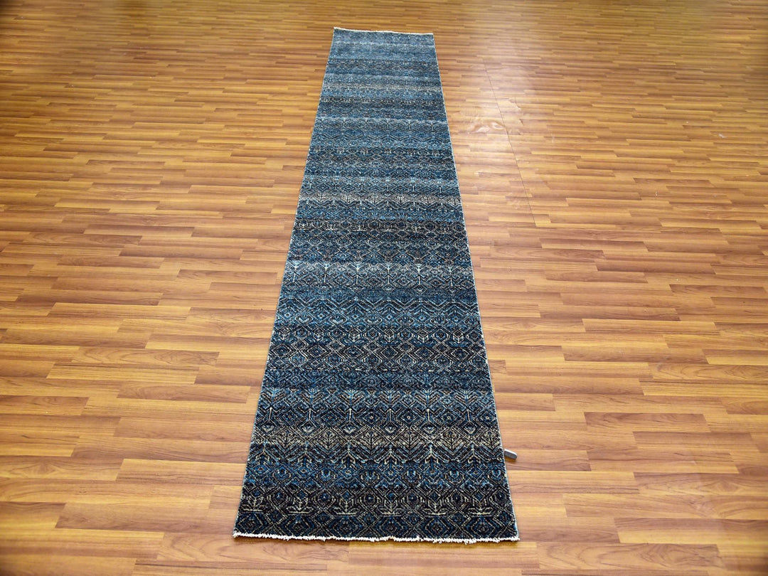 2'5" x 12'0" New Hand Knotted Blue Wool Runner Oriental Rug - MOA10279499
