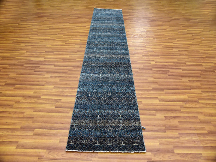 2'5" x 12'0" New Hand Knotted Blue Wool Runner Oriental Rug - MOA10279499