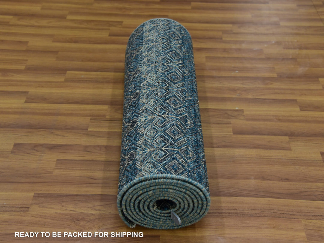 2'5" x 12'0" New Hand Knotted Blue Wool Runner Oriental Rug - MOA10279499