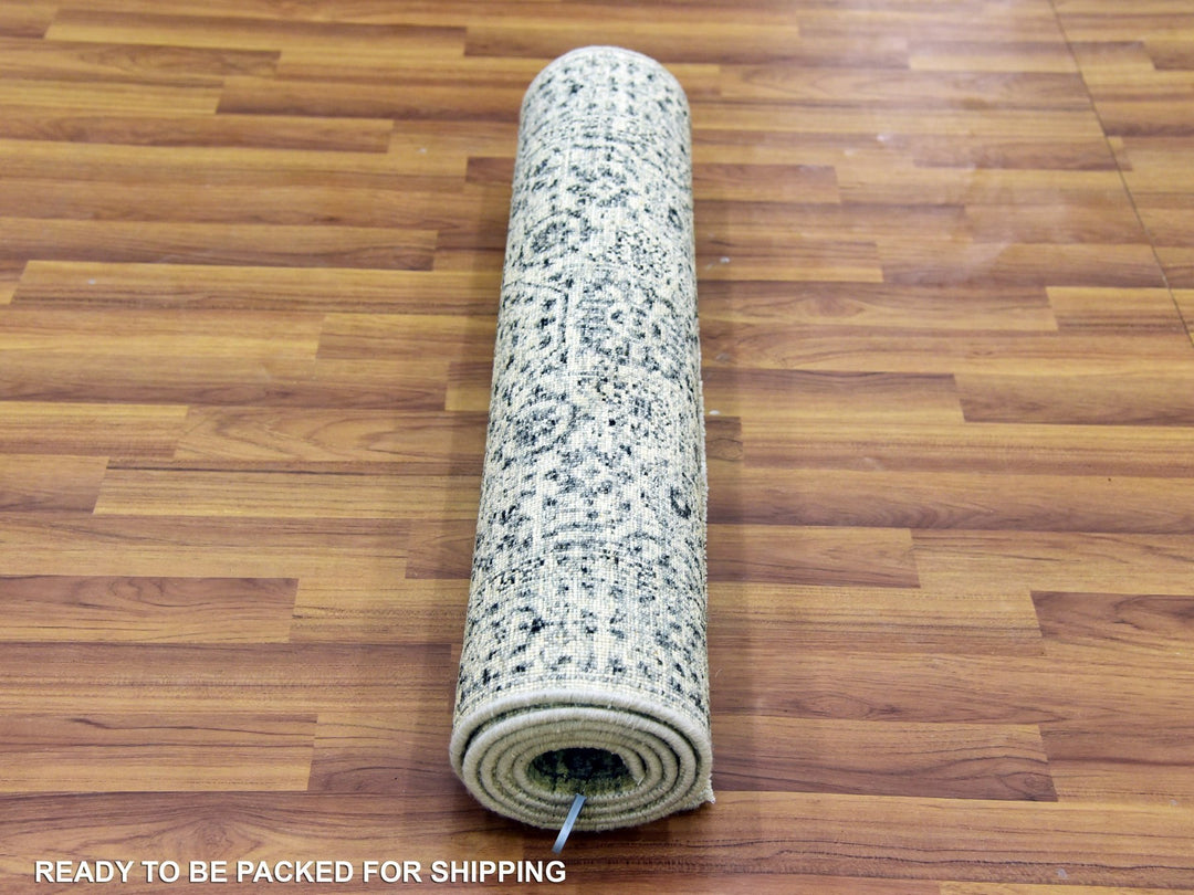 2'6" x 6'0" New Hand Knotted Ivory Wool Runner Oriental Rug - MOA10279501
