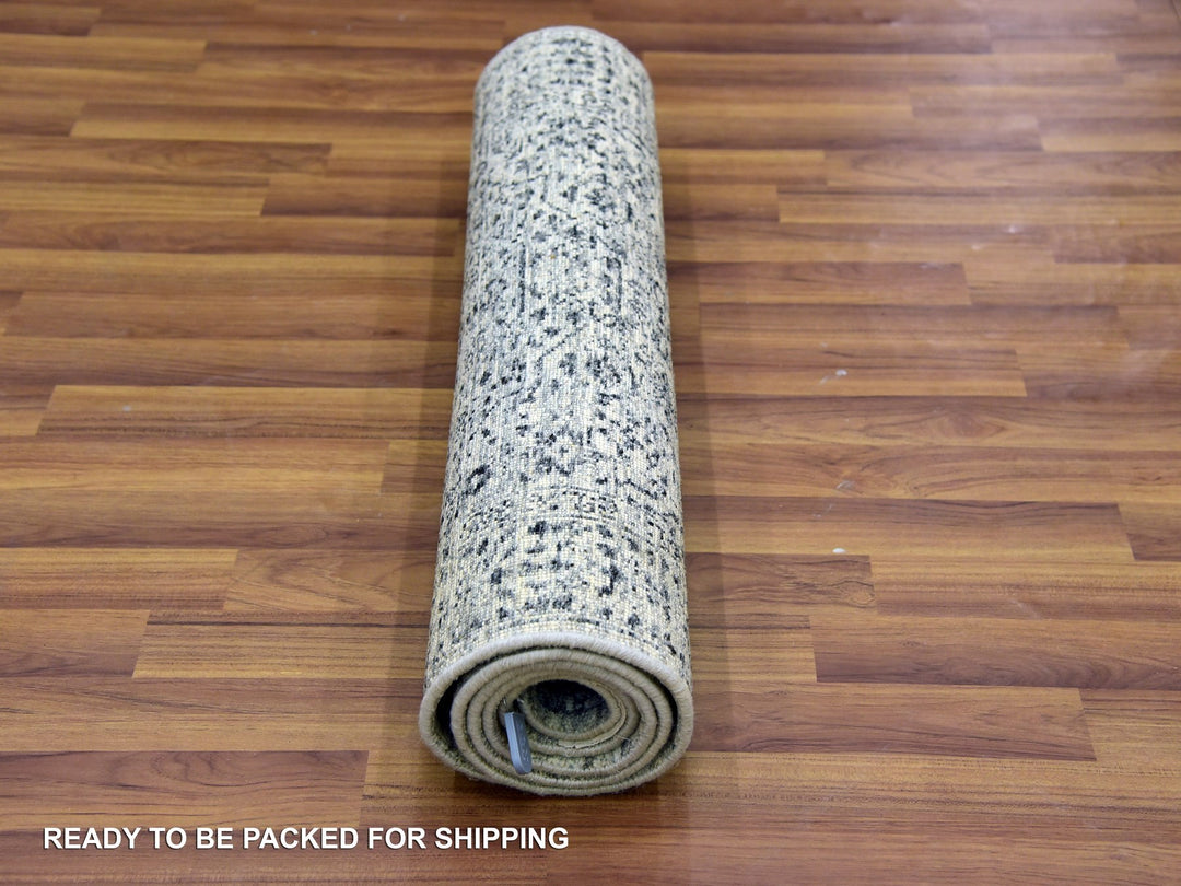 2'7" x 6'0" New Hand Knotted Ivory Wool Runner Oriental Rug - MOA10279502