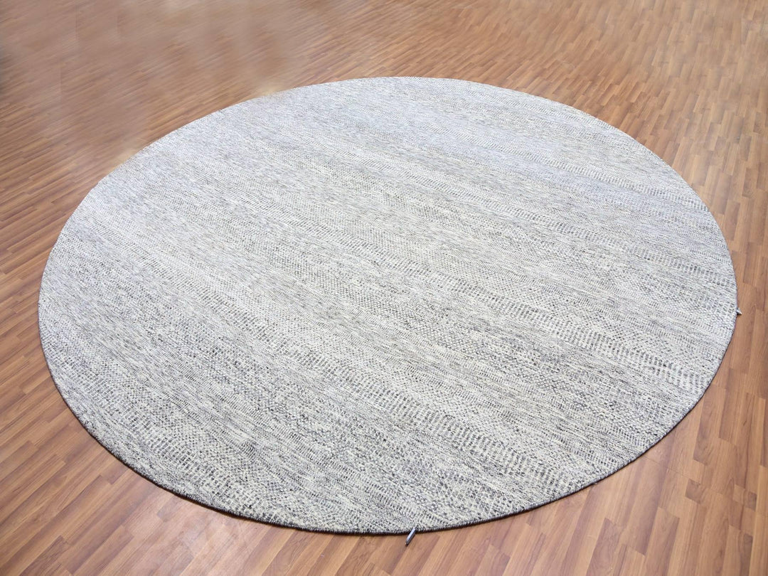 11'2" x 11'2" New Hand Knotted Grey Wool Round Oriental Rug - MOA10279507