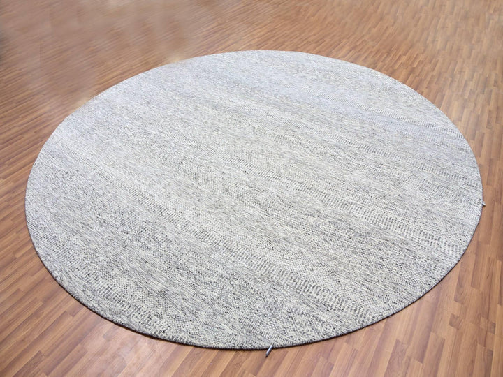 11'2" x 11'2" New Hand Knotted Grey Wool Round Oriental Rug - MOA10279507