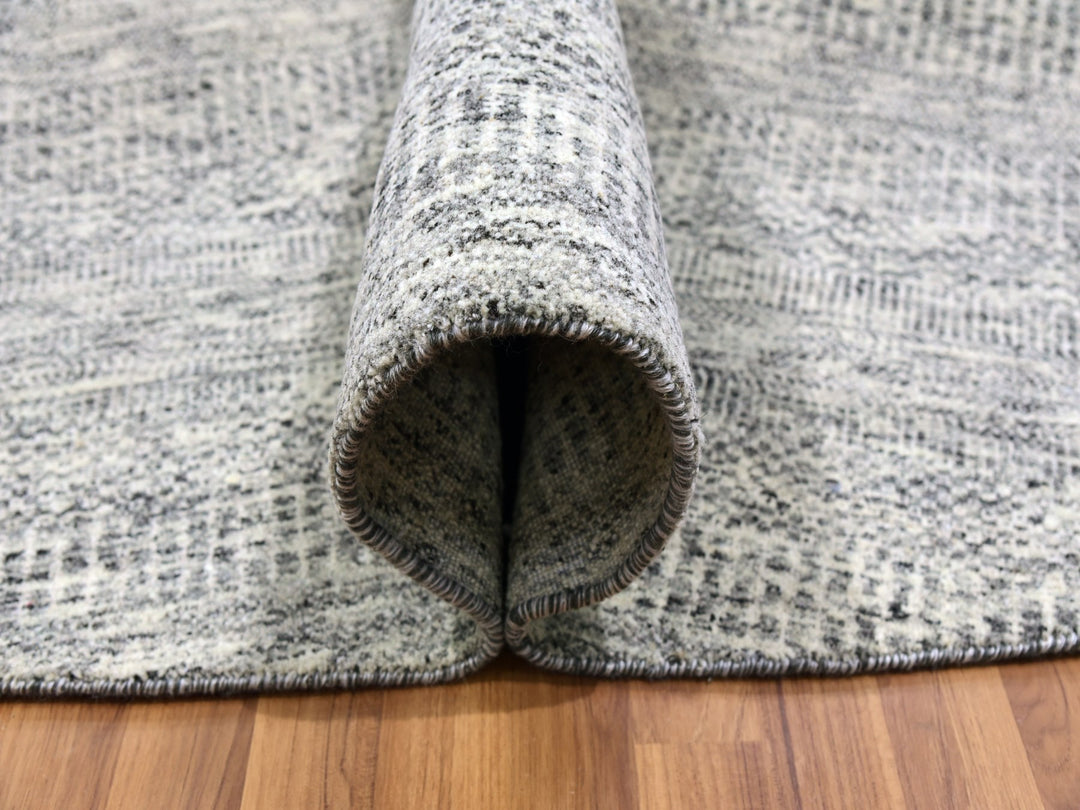 11'2" x 11'2" New Hand Knotted Grey Wool Round Oriental Rug - MOA10279507