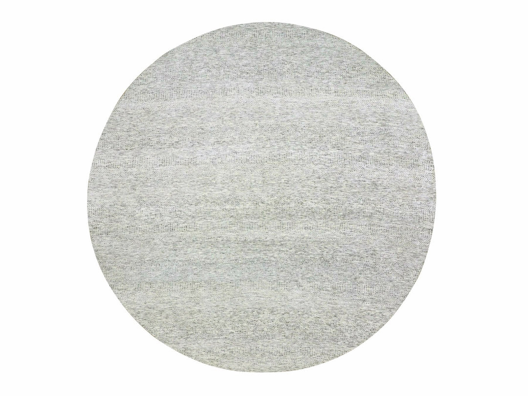 12'11" x 12'11" New Hand Knotted Grey Wool Round Oriental Rug - MOA10279509