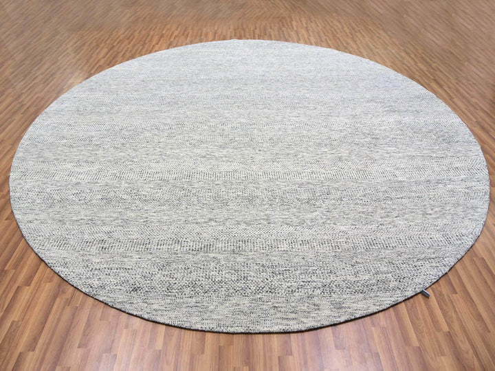 12'11" x 12'11" New Hand Knotted Grey Wool Round Oriental Rug - MOA10279509