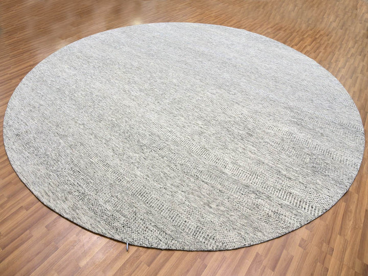 12'11" x 12'11" New Hand Knotted Grey Wool Round Oriental Rug - MOA10279509