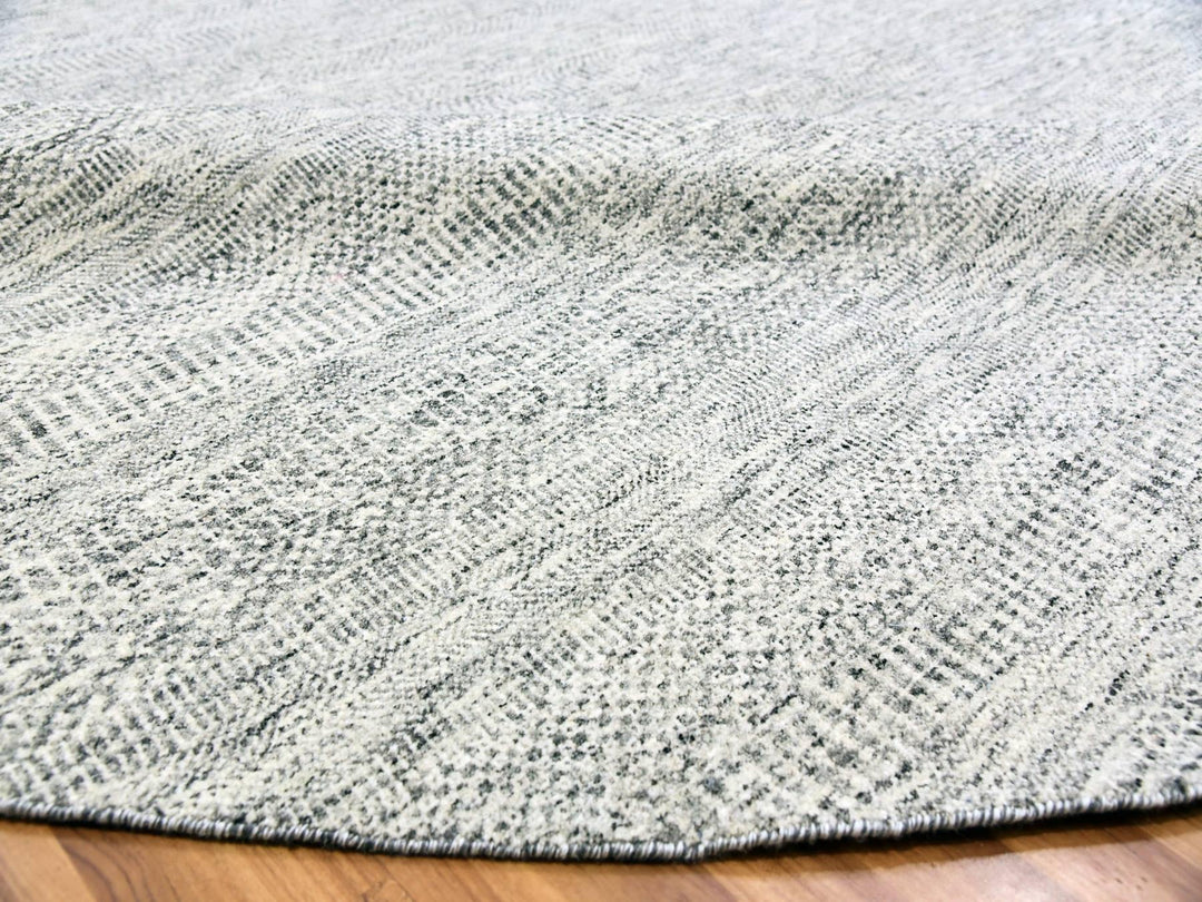 12'11" x 12'11" New Hand Knotted Grey Wool Round Oriental Rug - MOA10279509