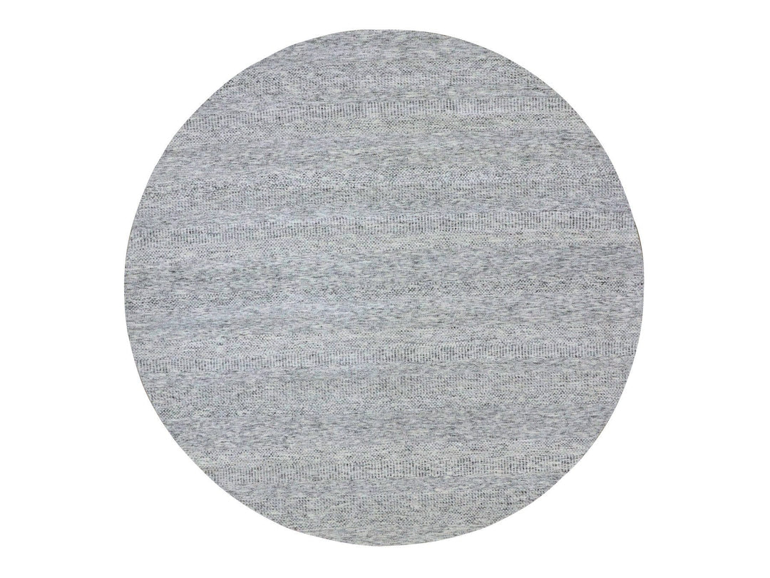 9'5" x 9'6" New Hand Knotted Grey Wool Round Oriental Rug - MOA10279511