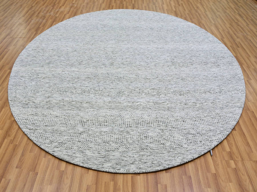 9'5" x 9'6" New Hand Knotted Grey Wool Round Oriental Rug - MOA10279511