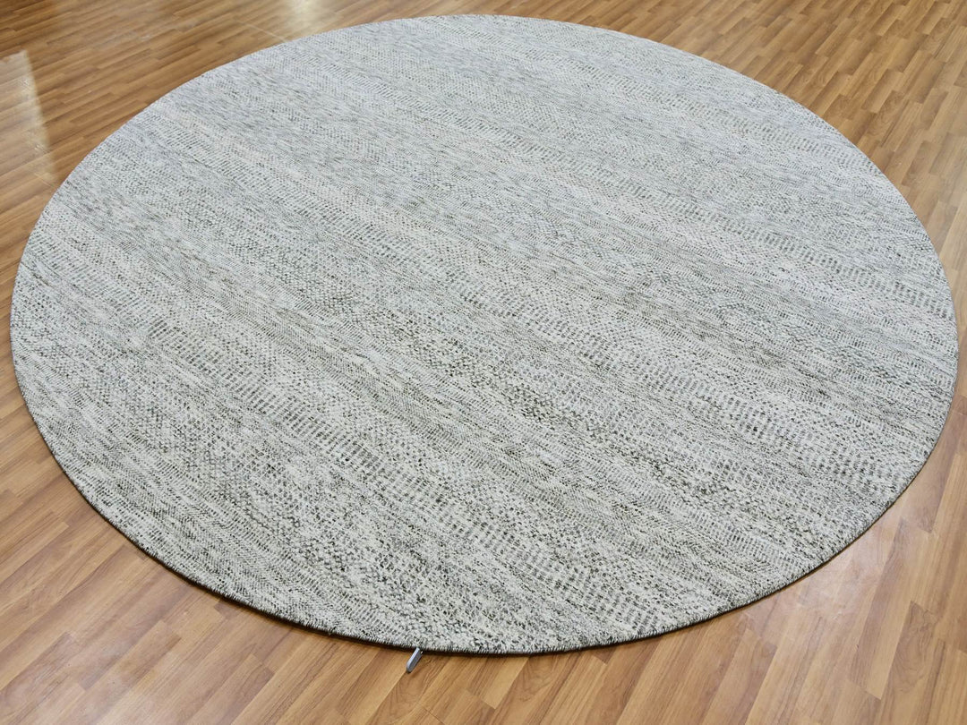 9'5" x 9'6" New Hand Knotted Grey Wool Round Oriental Rug - MOA10279511