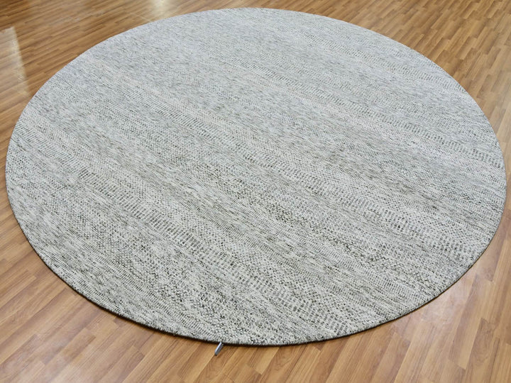9'5" x 9'6" New Hand Knotted Grey Wool Round Oriental Rug - MOA10279511