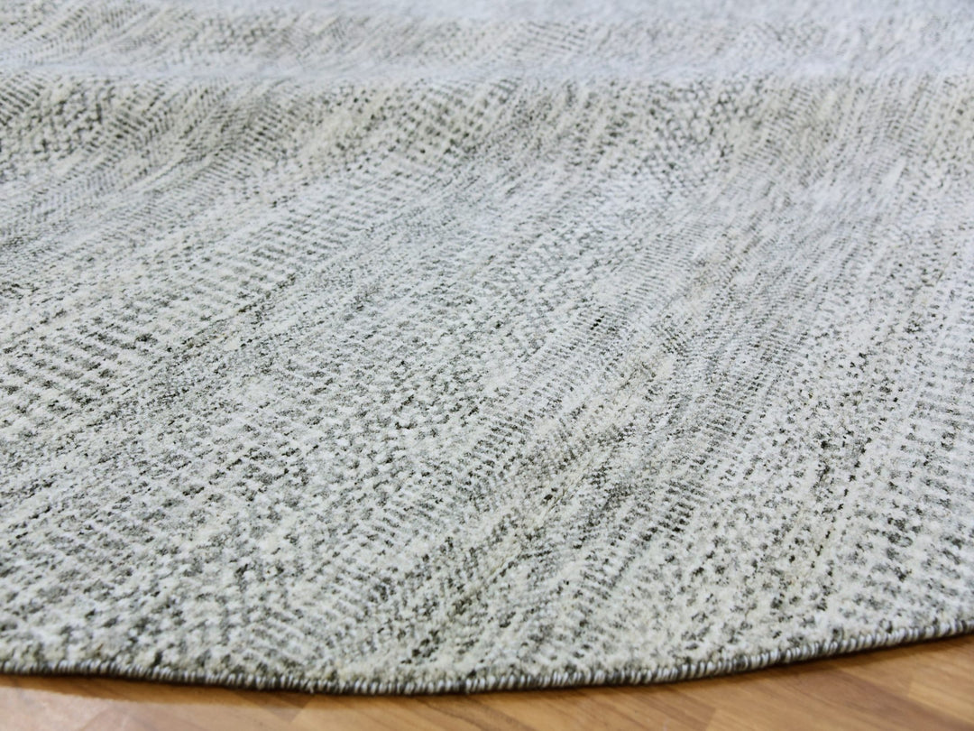 9'5" x 9'6" New Hand Knotted Grey Wool Round Oriental Rug - MOA10279511