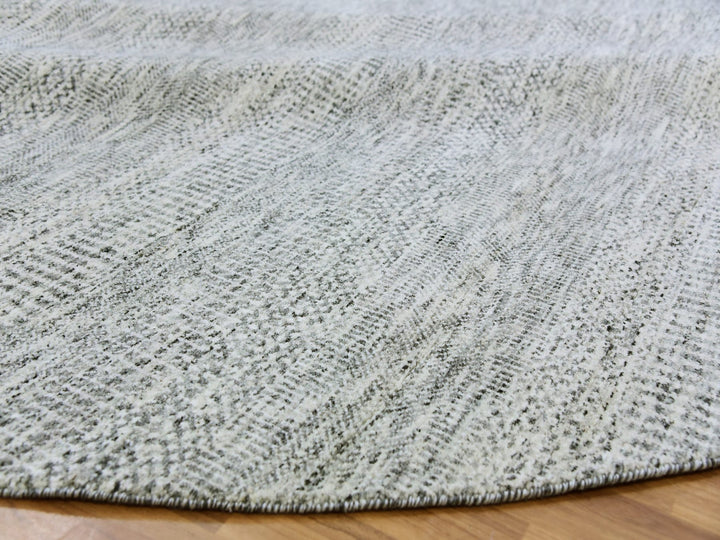 9'5" x 9'6" New Hand Knotted Grey Wool Round Oriental Rug - MOA10279511
