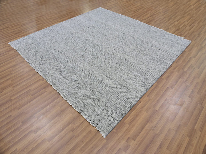 8'0" x 8'0" New Hand Knotted Grey Wool Square Oriental Rug - MOA10279512