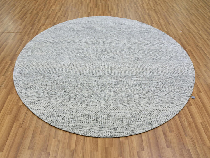 7'9" x 7'9" New Hand Knotted Grey Wool Round Oriental Rug - MOA10279515