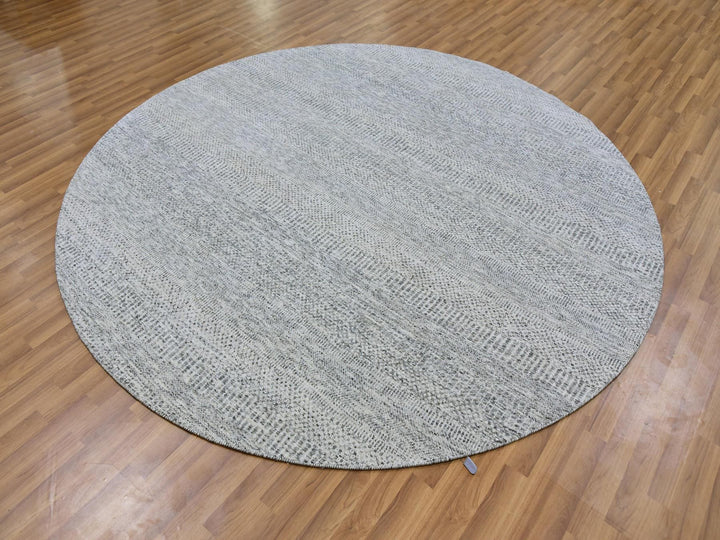 7'9" x 7'9" New Hand Knotted Grey Wool Round Oriental Rug - MOA10279515