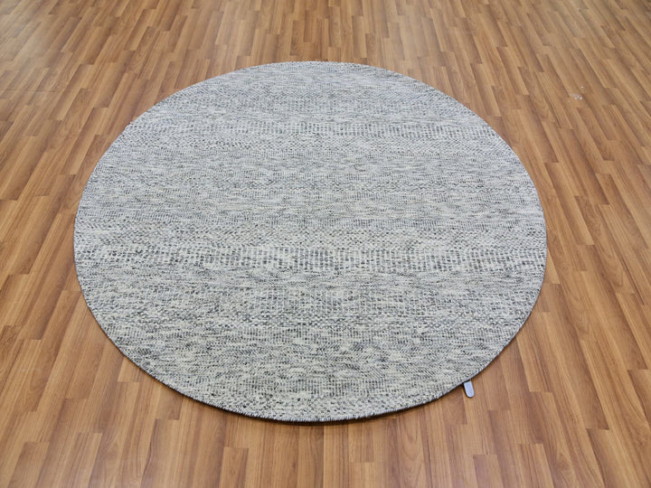 5'9" x 5'9" New Hand Knotted Grey Wool Round Oriental Rug - MOA10279519