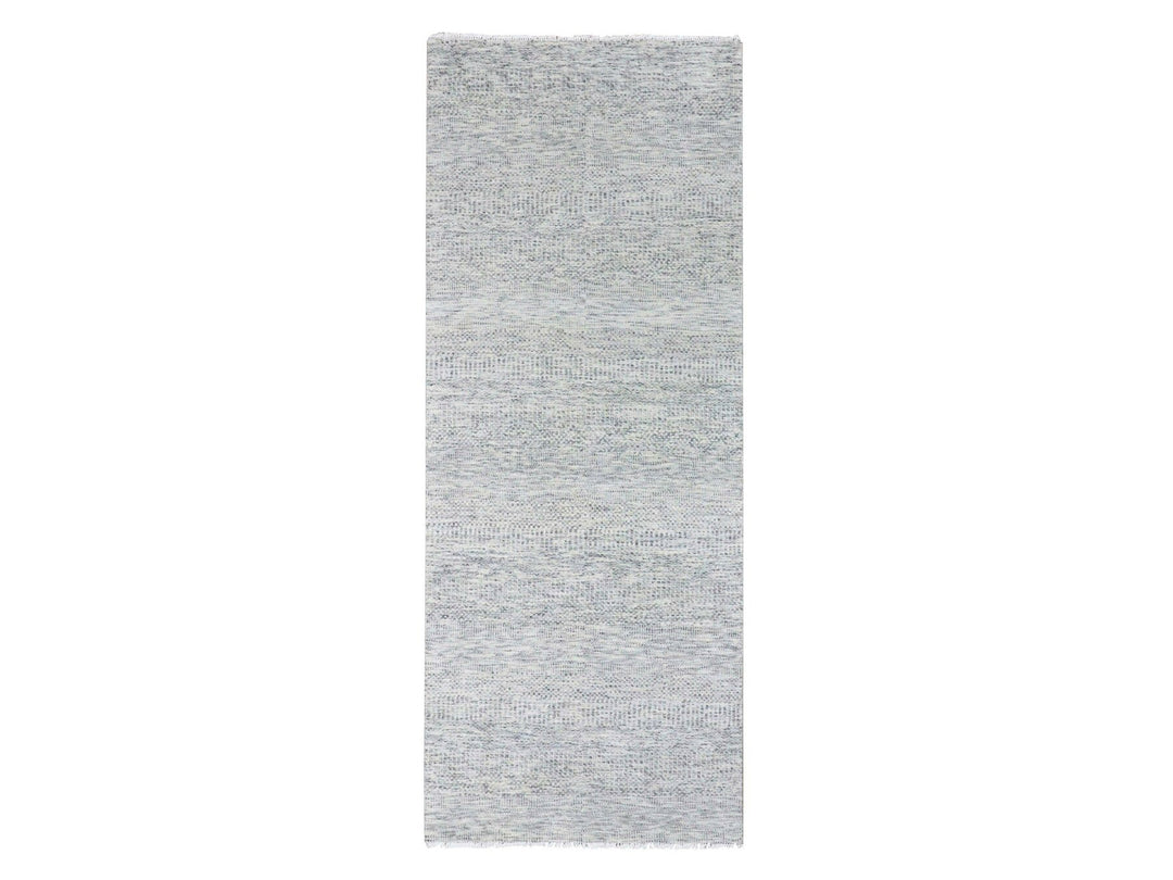 4'0" x 10'1" New Hand Knotted Grey Wool Runner Oriental Rug - MOA10279522