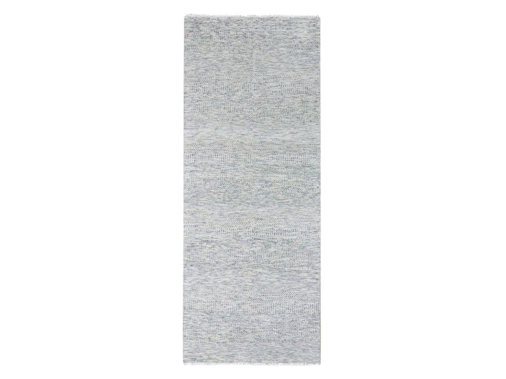 4'0" x 10'1" New Hand Knotted Grey Wool Runner Oriental Rug - MOA10279522