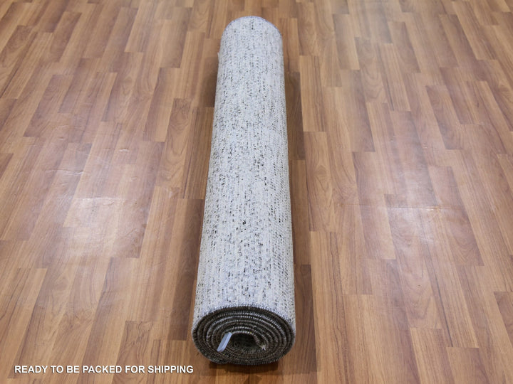 4'0" x 10'1" New Hand Knotted Grey Wool Runner Oriental Rug - MOA10279522