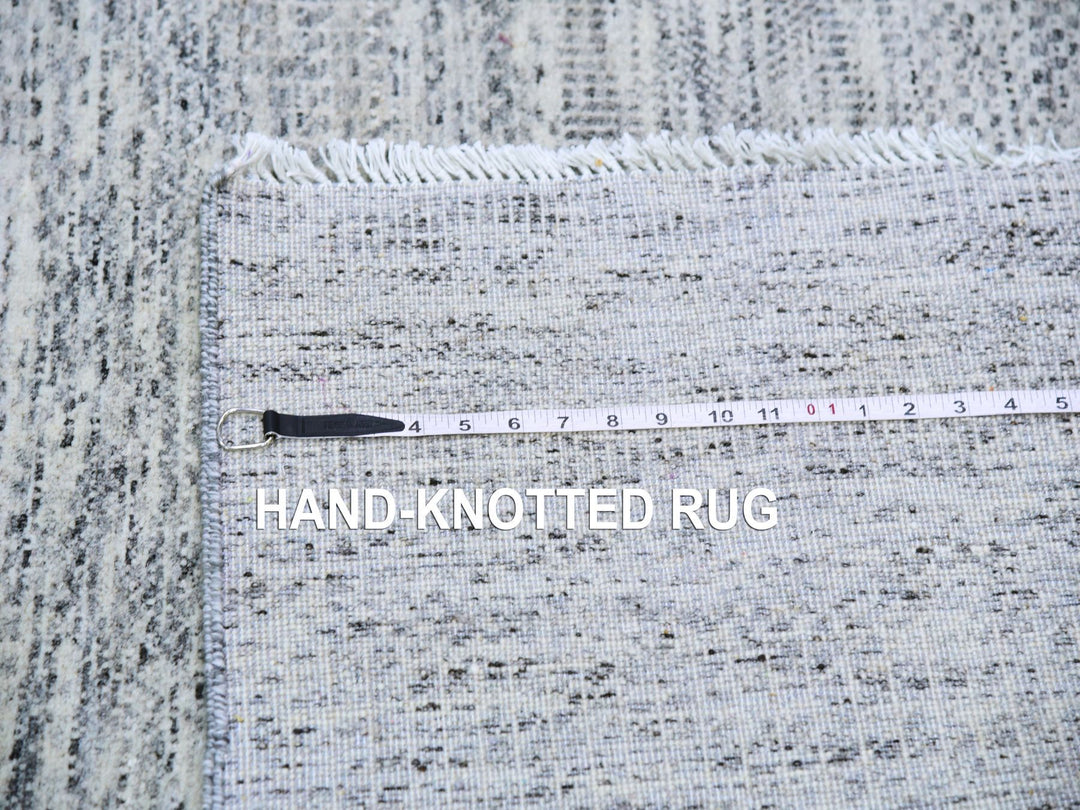 4'0" x 10'1" New Hand Knotted Grey Wool Runner Oriental Rug - MOA10279522