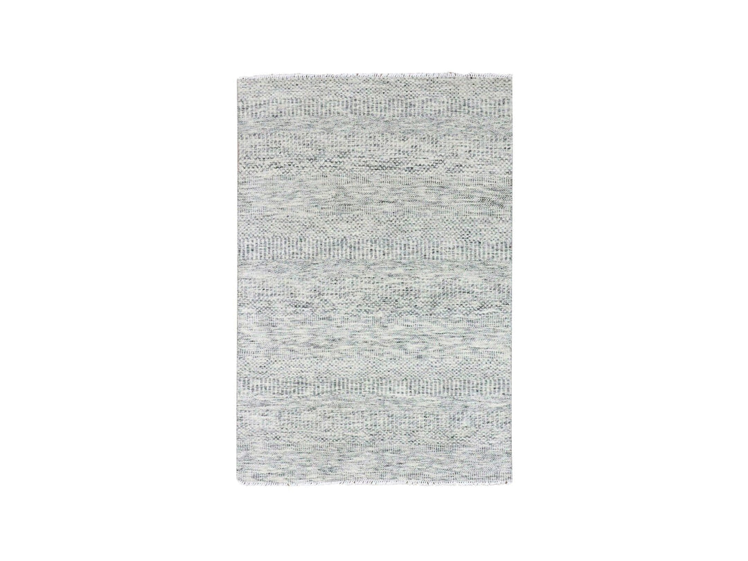 4'0" x 6'4" New Hand Knotted Grey Wool Rectangle Oriental Rug - MOA10279523