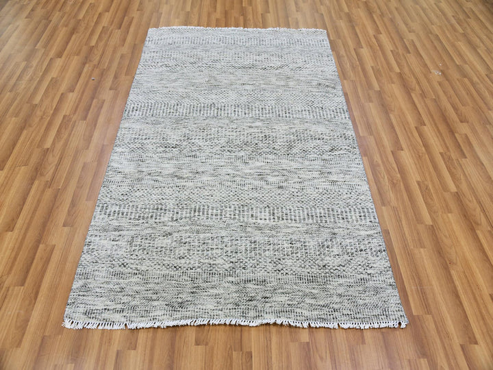 4'0" x 6'4" New Hand Knotted Grey Wool Rectangle Oriental Rug - MOA10279523