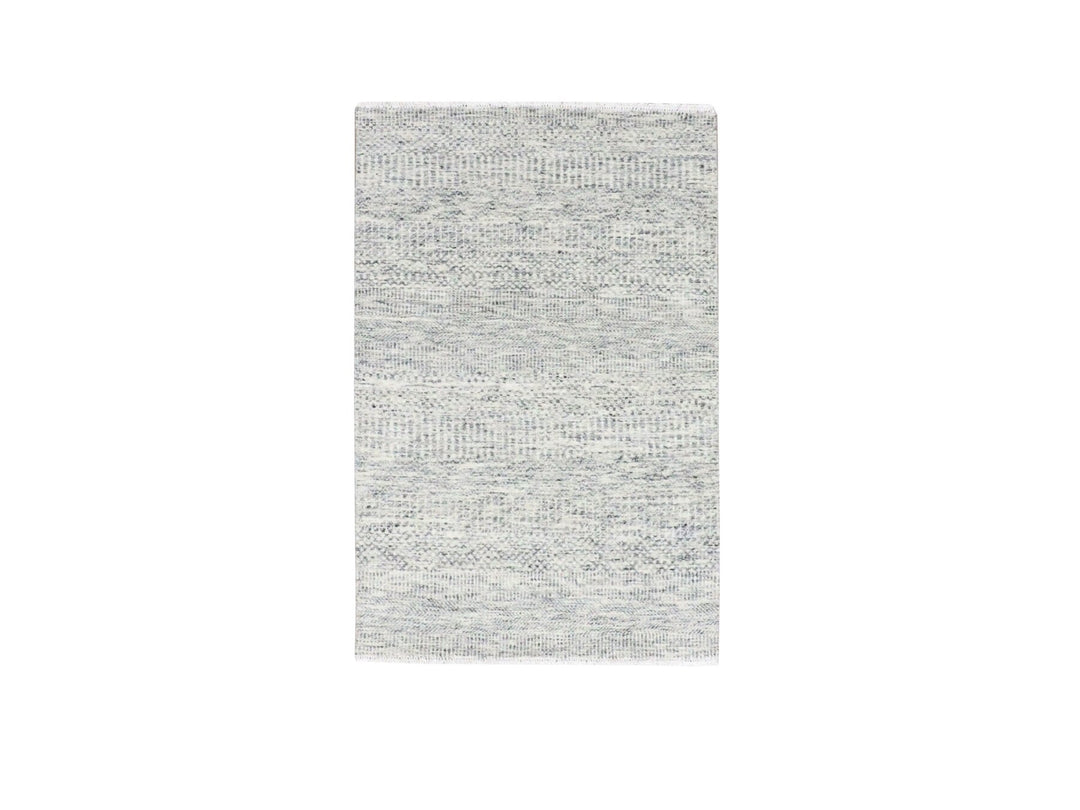 2'11" x 5'1" New Hand Knotted Grey Wool Rectangle Oriental Rug - MOA10279524