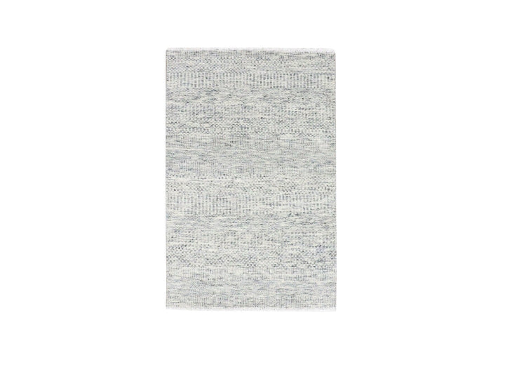 2'11" x 5'1" New Hand Knotted Grey Wool Rectangle Oriental Rug - MOA10279524