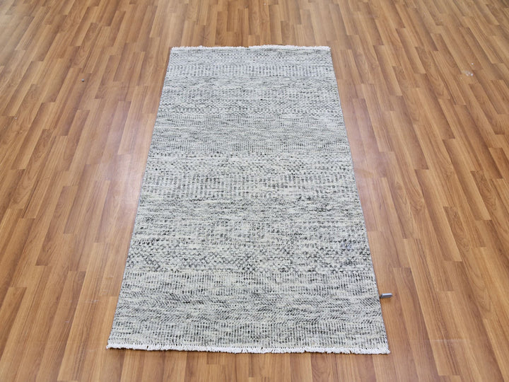 2'11" x 5'1" New Hand Knotted Grey Wool Rectangle Oriental Rug - MOA10279524