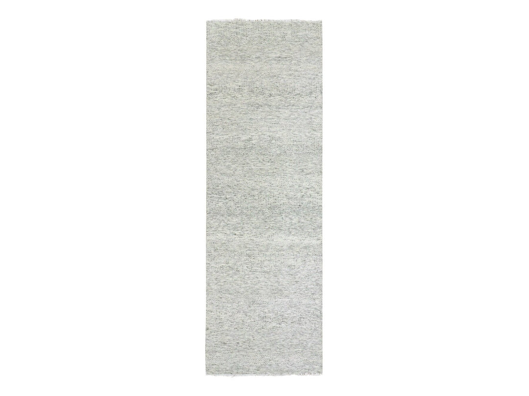 3'11" x 12'2" New Hand Knotted Grey Wool Runner Oriental Rug - MOA10279530