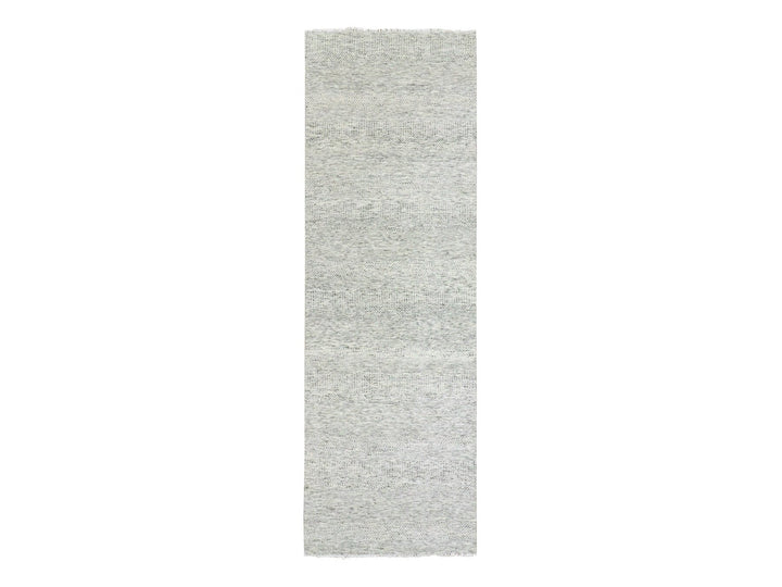 3'11" x 12'2" New Hand Knotted Grey Wool Runner Oriental Rug - MOA10279530