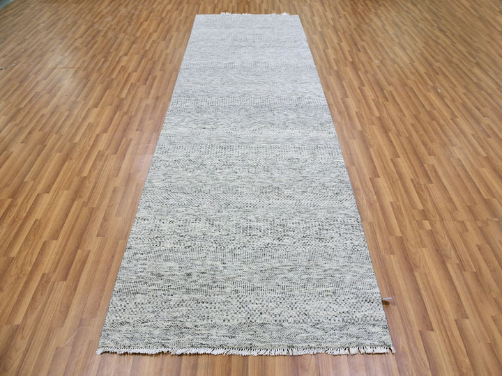 3'11" x 12'2" New Hand Knotted Grey Wool Runner Oriental Rug - MOA10279530