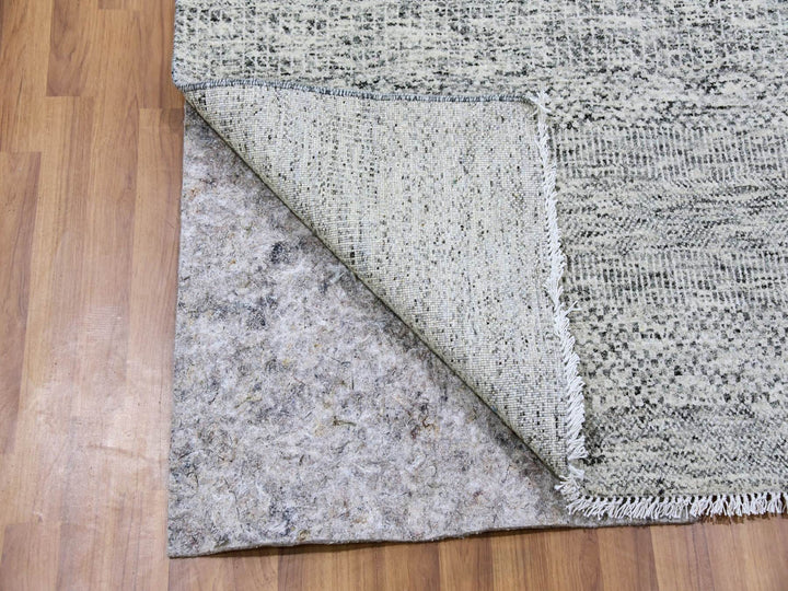 3'11" x 12'2" New Hand Knotted Grey Wool Runner Oriental Rug - MOA10279530