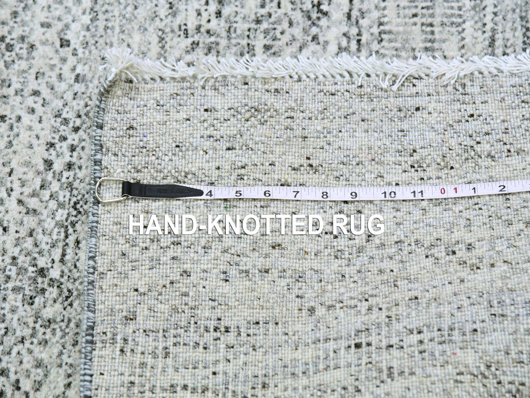 3'11" x 12'2" New Hand Knotted Grey Wool Runner Oriental Rug - MOA10279530