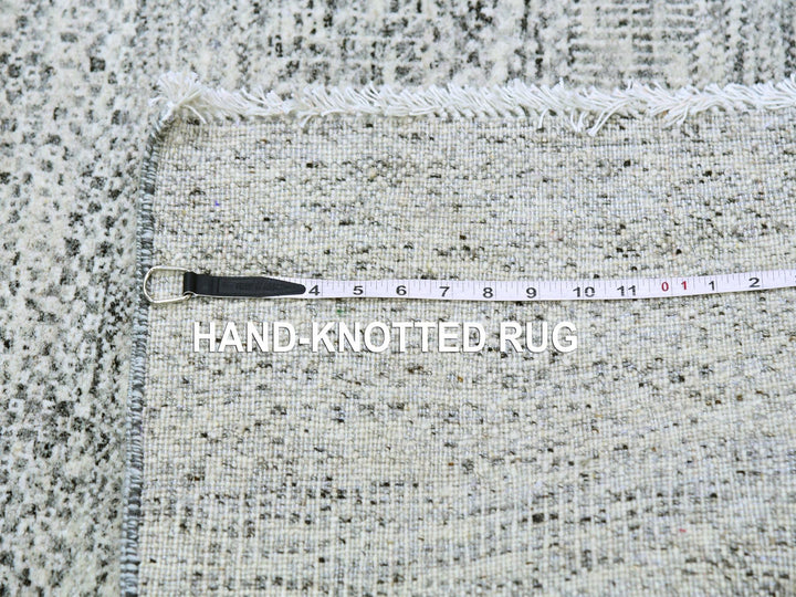 3'11" x 12'2" New Hand Knotted Grey Wool Runner Oriental Rug - MOA10279530