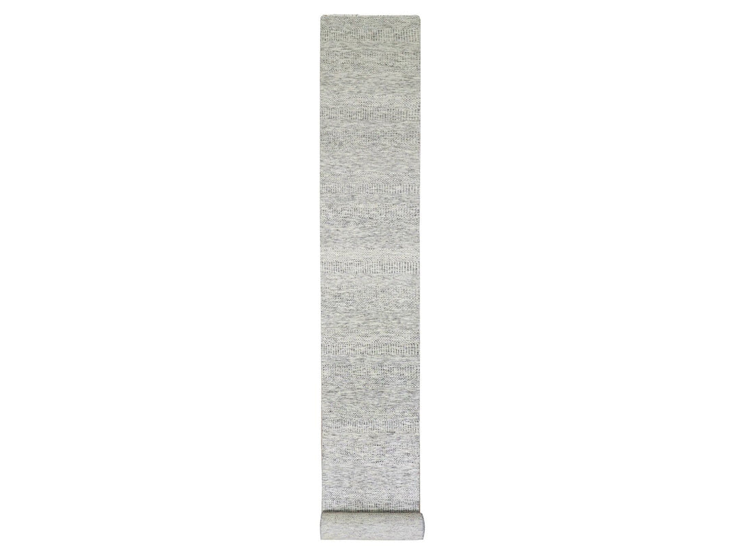 2'6" x 20'5" New Hand Knotted Grey Wool Runner Oriental Rug - MOA10279531